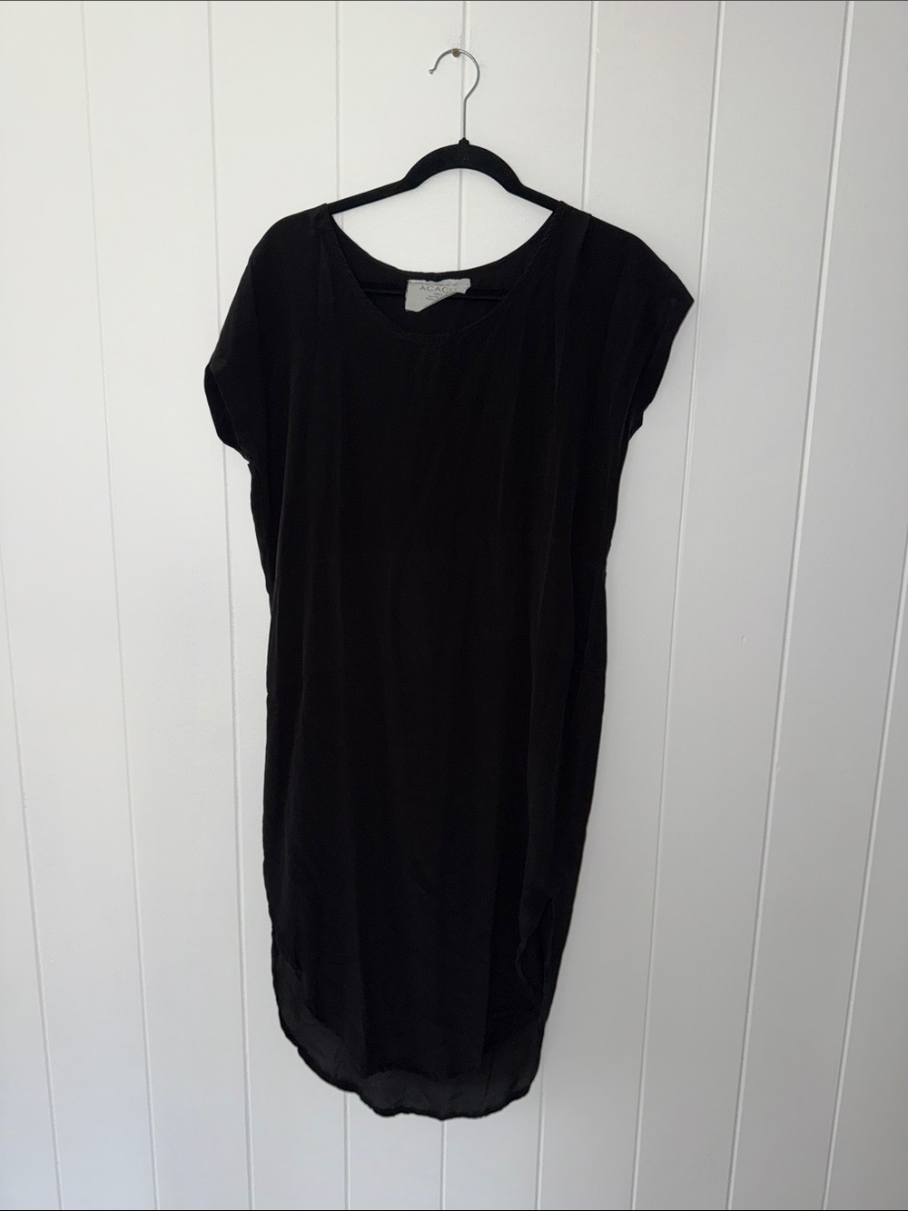 Acacia swimwear sheer Black Women's Casual Shift Dress 100% Silk
